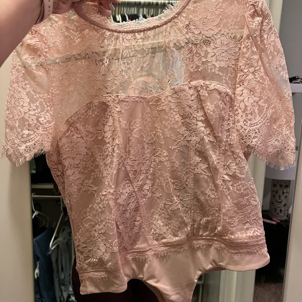 Pink lace bodysuit